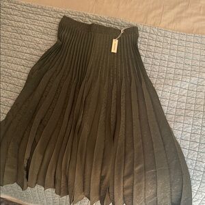 Max Studio Forest Green A-Line Pleated Skirt